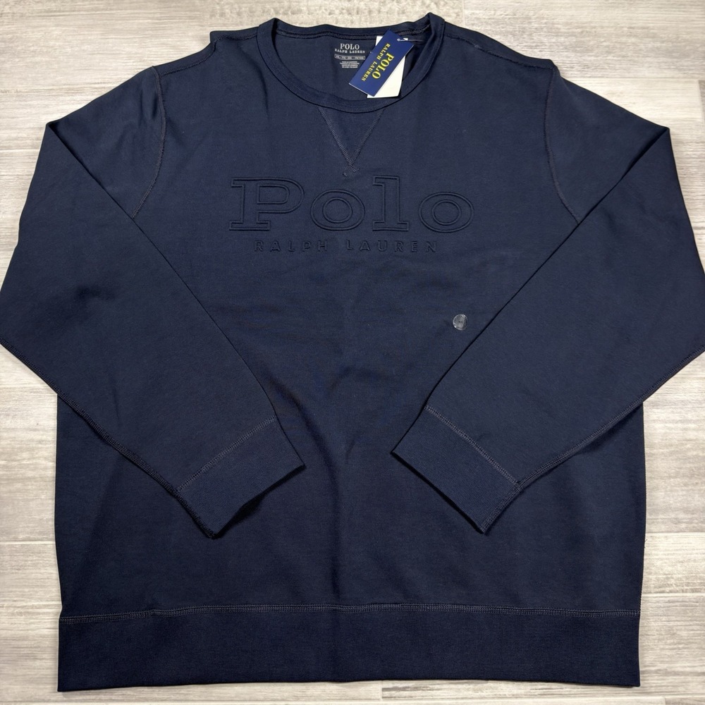 Polo Ralph Lauren Sweatshirt Men's XXL Navy Blue Embossed Logo Crewneck Pony NWT